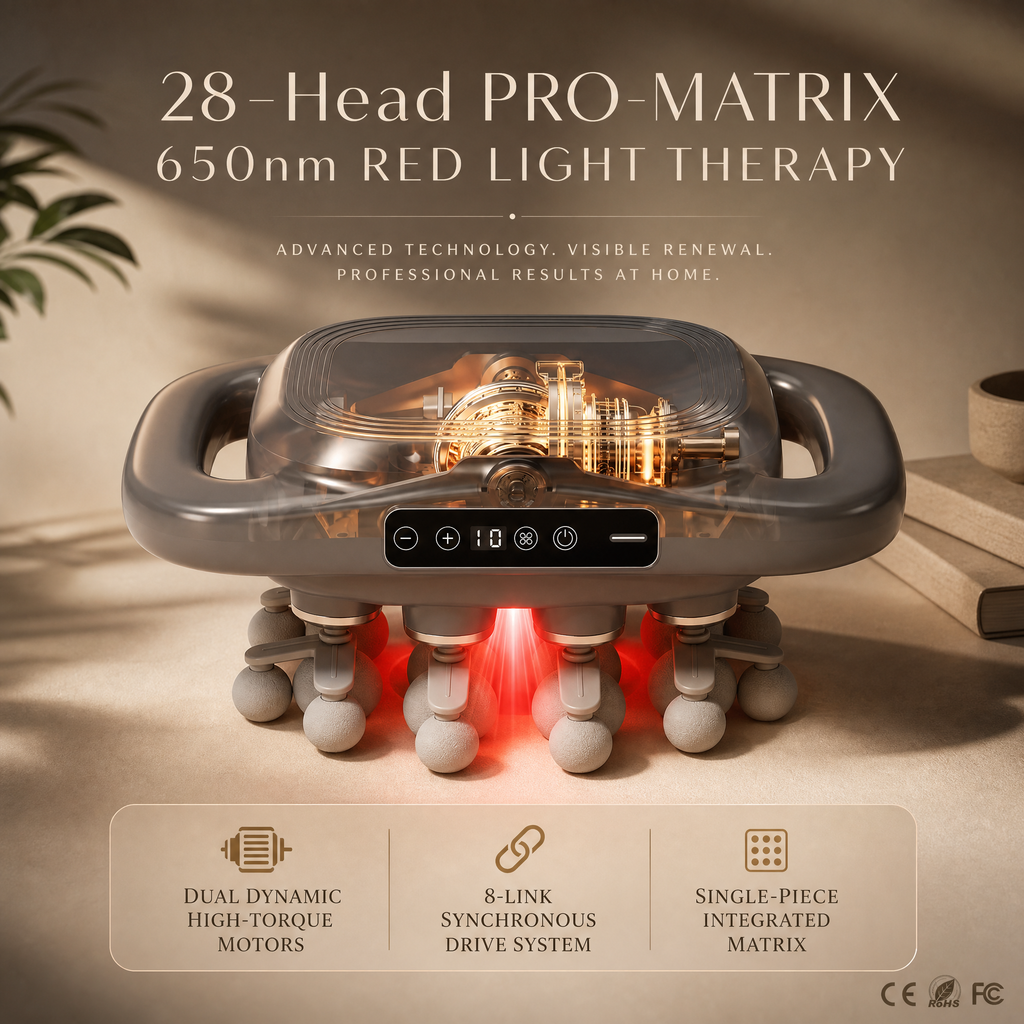 CoreParam 28-Head Deep Tissue Back Massager with 8-Link Synchronous Drive System, 21000 RPM High-Torque Motor, 650nm Red Light Therapy, Full-Body Percussive Massage for Back, Neck, Waist, and Legs