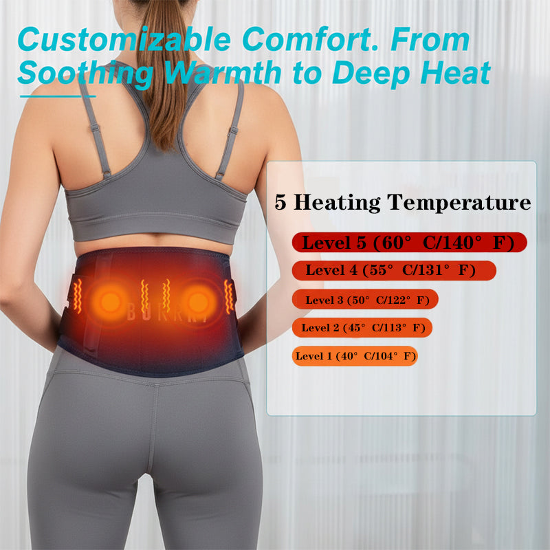 Cordless Heated Back Massager Belt with Red Light Therapy, 5 Temperature Levels, Portable Lower Back Pain Relief Wrap for Home and Office, Fits Up to 60"
