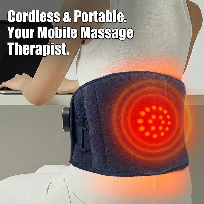 Cordless Heated Back Massager Belt with Red Light Therapy, 5 Temperature Levels, Portable Lower Back Pain Relief Wrap for Home and Office, Fits Up to 60"