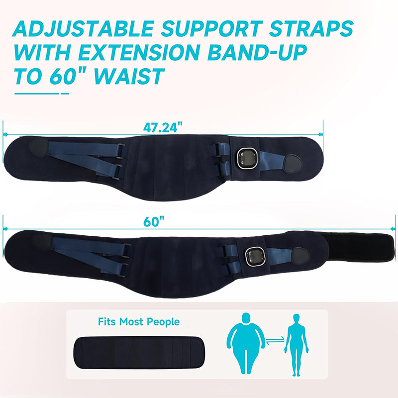 Cordless Heated Back Massager Belt with Red Light Therapy, 5 Temperature Levels, Portable Lower Back Pain Relief Wrap for Home and Office, Fits Up to 60"